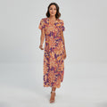 Orange Bohemian Floral Pattern Print Short Sleeve Maxi Dress