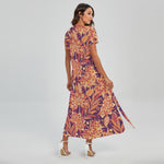 Orange Bohemian Floral Pattern Print Short Sleeve Maxi Dress