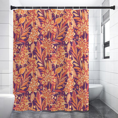 Orange Bohemian Floral Pattern Print Shower Curtain