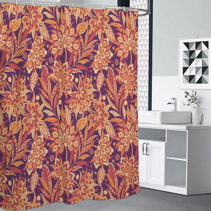 Orange Bohemian Floral Pattern Print Shower Curtain