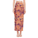 Orange Bohemian Floral Pattern Print Side Slit Maxi Skirt