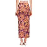 Orange Bohemian Floral Pattern Print Side Slit Maxi Skirt
