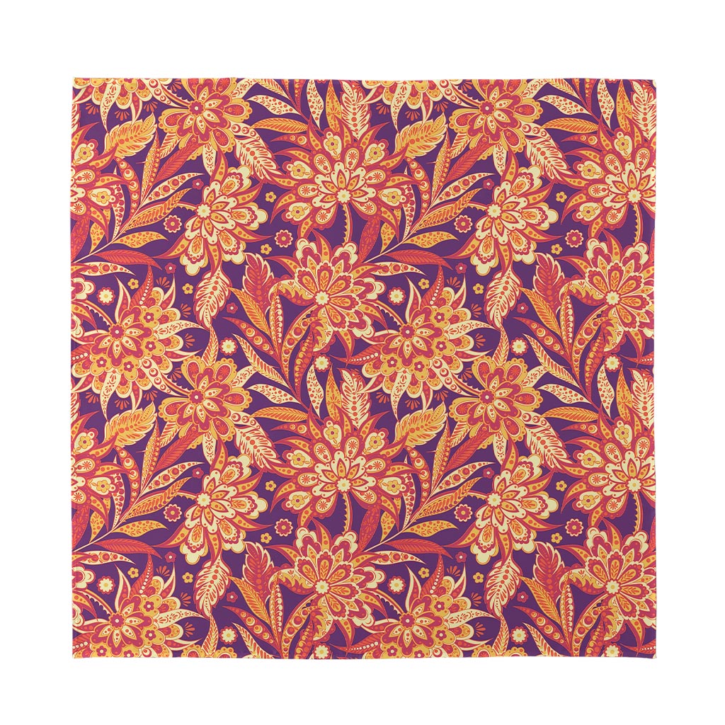 Orange Bohemian Floral Pattern Print Silk Bandana