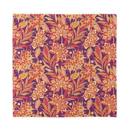 Orange Bohemian Floral Pattern Print Silk Bandana