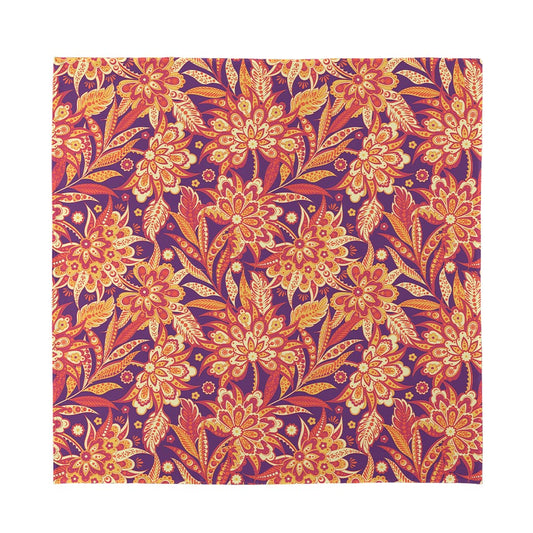 Orange Bohemian Floral Pattern Print Silk Bandana