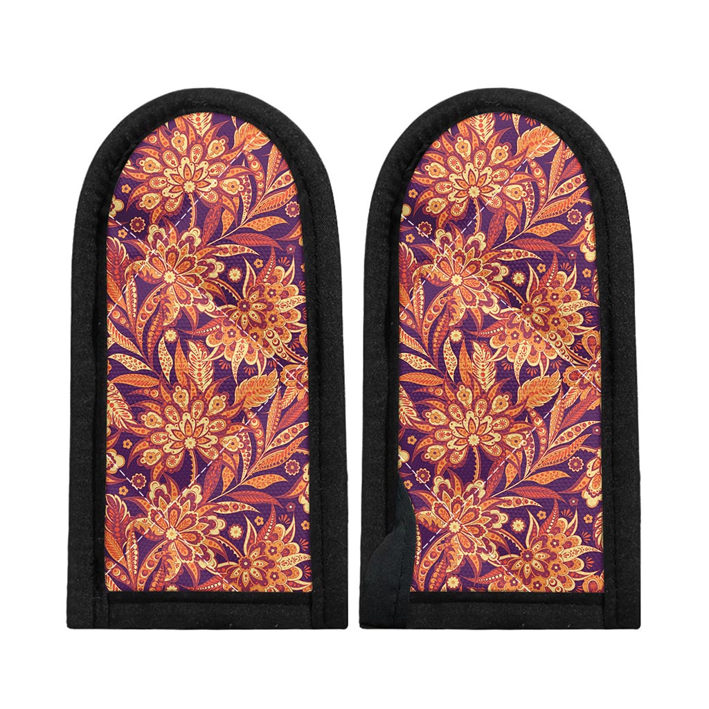 Orange Bohemian Floral Pattern Print Skillet Handle Cover