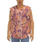 Orange Bohemian Floral Pattern Print Sleeveless Baseball Jersey