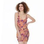 Orange Bohemian Floral Pattern Print Sleeveless Bodycon Dress