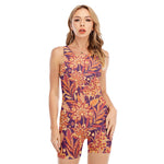 Orange Bohemian Floral Pattern Print Sleeveless One Piece Swimsuit