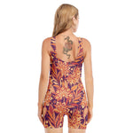 Orange Bohemian Floral Pattern Print Sleeveless One Piece Swimsuit