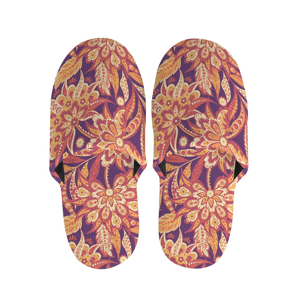 Orange Bohemian Floral Pattern Print Slippers