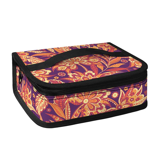 Orange Bohemian Floral Pattern Print Small Lunch Bag