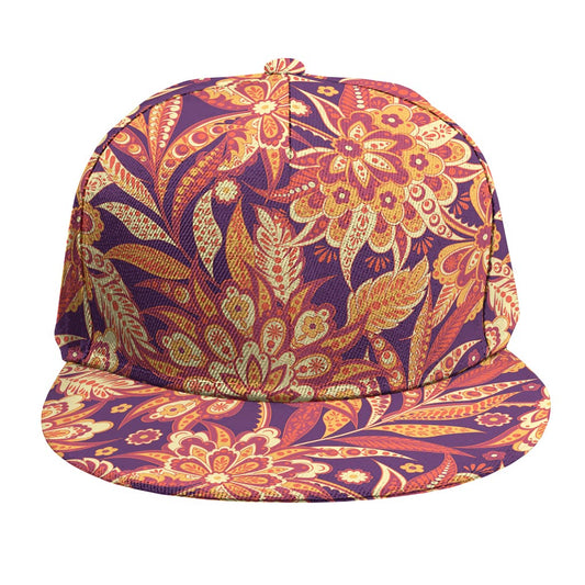 Orange Bohemian Floral Pattern Print Snapback Cap