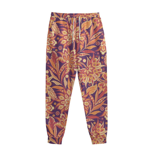 Orange Bohemian Floral Pattern Print Sweatpants