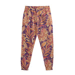 Orange Bohemian Floral Pattern Print Sweatpants