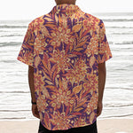 Orange Bohemian Floral Pattern Print Textured Short Sleeve Shirt