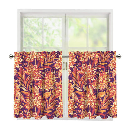 Orange Bohemian Floral Pattern Print Tier Curtains