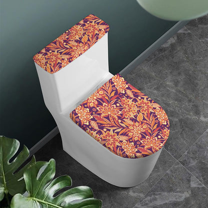 Orange Bohemian Floral Pattern Print Toilet Lid And Tank Cover Set