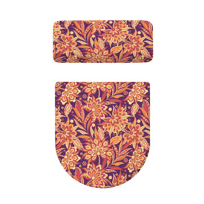 Orange Bohemian Floral Pattern Print Toilet Lid And Tank Cover Set