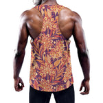 Orange Bohemian Floral Pattern Print Training Tank Top