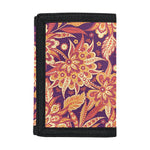 Orange Bohemian Floral Pattern Print Trifold Wallet