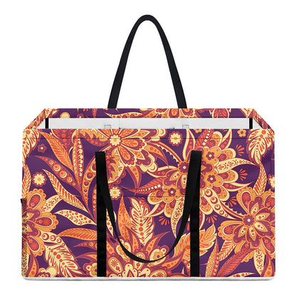 Orange Bohemian Floral Pattern Print Utility Tote Bag