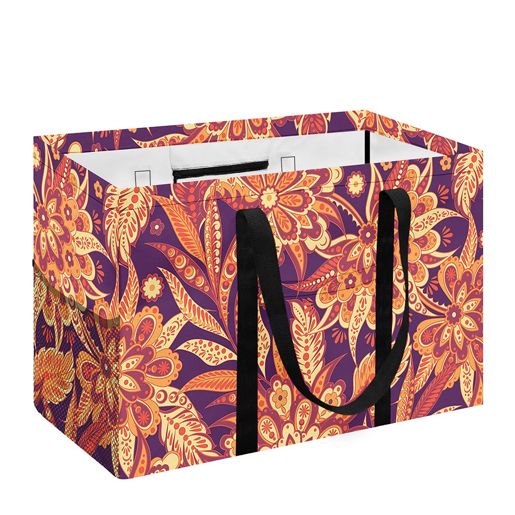 Orange Bohemian Floral Pattern Print Utility Tote Bag