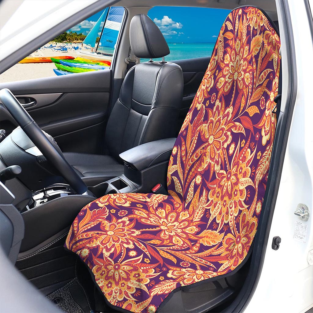 Orange Bohemian Floral Pattern Print Waterproof Car Seat Cover