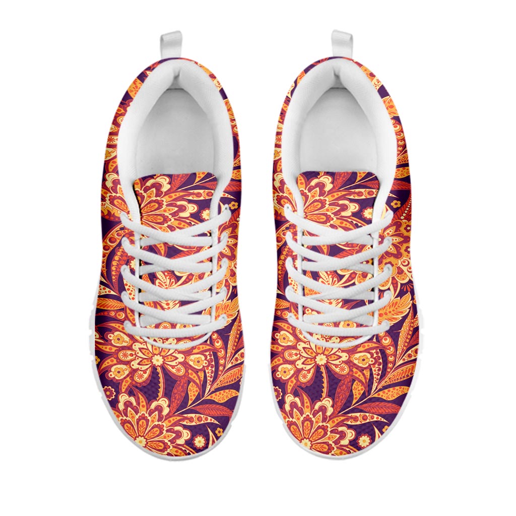 Orange Bohemian Floral Pattern Print White Running Shoes