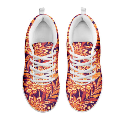 Orange Bohemian Floral Pattern Print White Running Shoes
