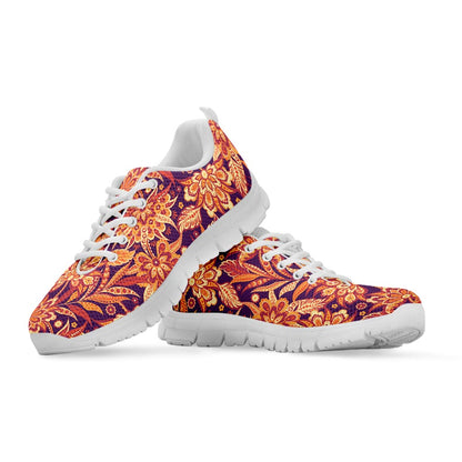 Orange Bohemian Floral Pattern Print White Running Shoes