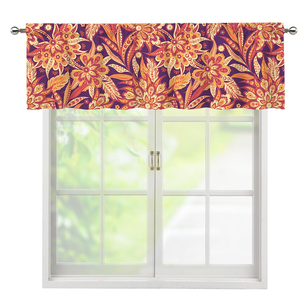 Orange Bohemian Floral Pattern Print Window Valance