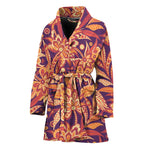 Orange Bohemian Floral Pattern Print Women's Bathrobe