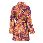 Orange Bohemian Floral Pattern Print Women's Bathrobe