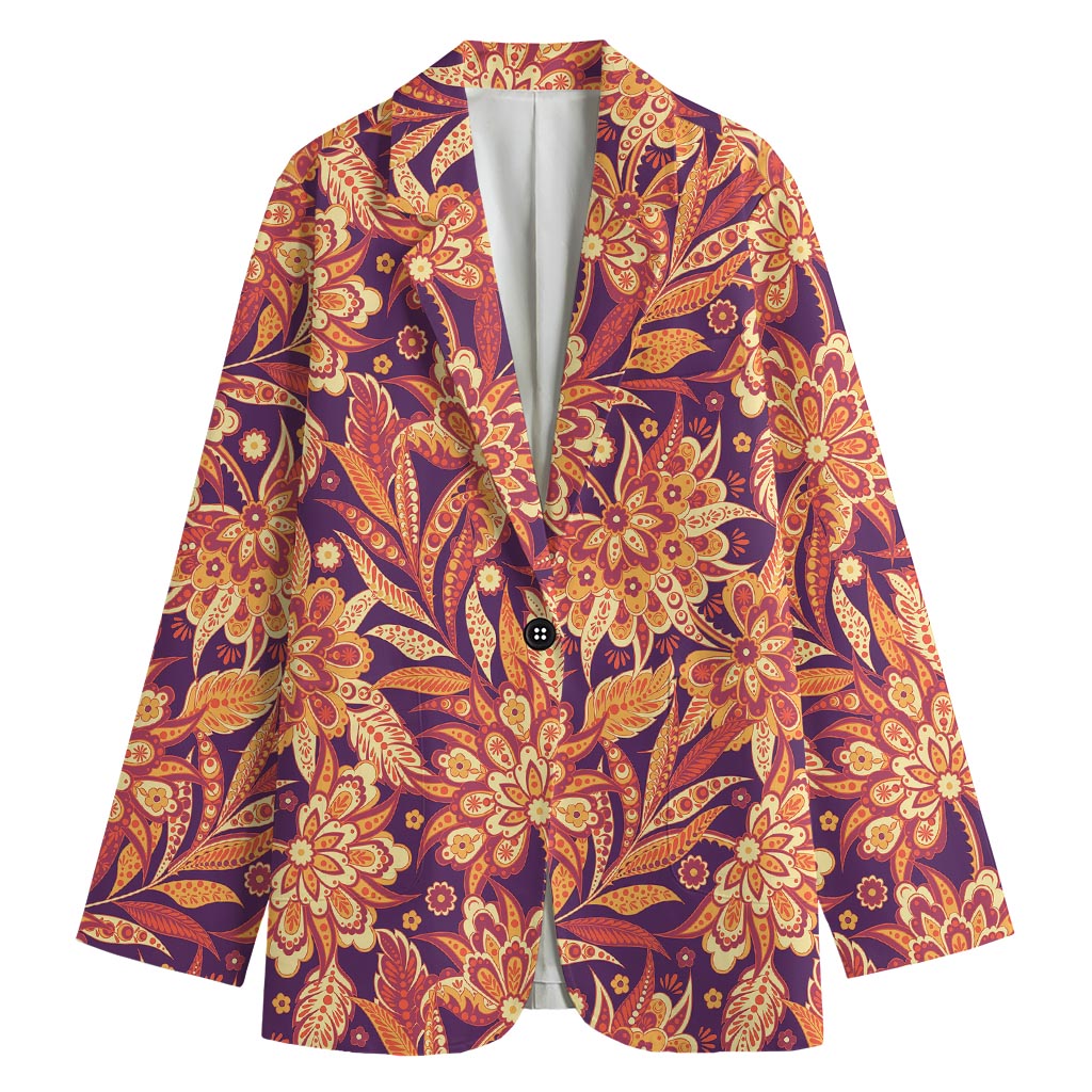 Orange Bohemian Floral Pattern Print Women's Blazer