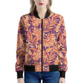 Orange Bohemian Floral Pattern Print Women's Bomber Jacket