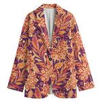 Orange Bohemian Floral Pattern Print Women's Cotton Blazer