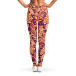 Orange Bohemian Floral Pattern Print Women's Leggings