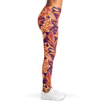 Orange Bohemian Floral Pattern Print Women's Leggings