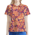 Orange Bohemian Floral Pattern Print Women's Polo Shirt
