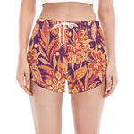 Orange Bohemian Floral Pattern Print Women's Split Running Shorts