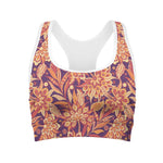 Orange Bohemian Floral Pattern Print Women's Sports Bra