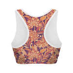 Orange Bohemian Floral Pattern Print Women's Sports Bra