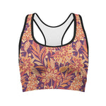 Orange Bohemian Floral Pattern Print Women's Sports Bra