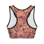 Orange Bohemian Floral Pattern Print Women's Sports Bra