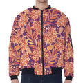 Orange Bohemian Floral Pattern Print Zip Sleeve Bomber Jacket