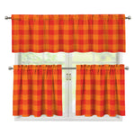 Orange Buffalo Check Pattern Print 3 Piece Kitchen Curtains