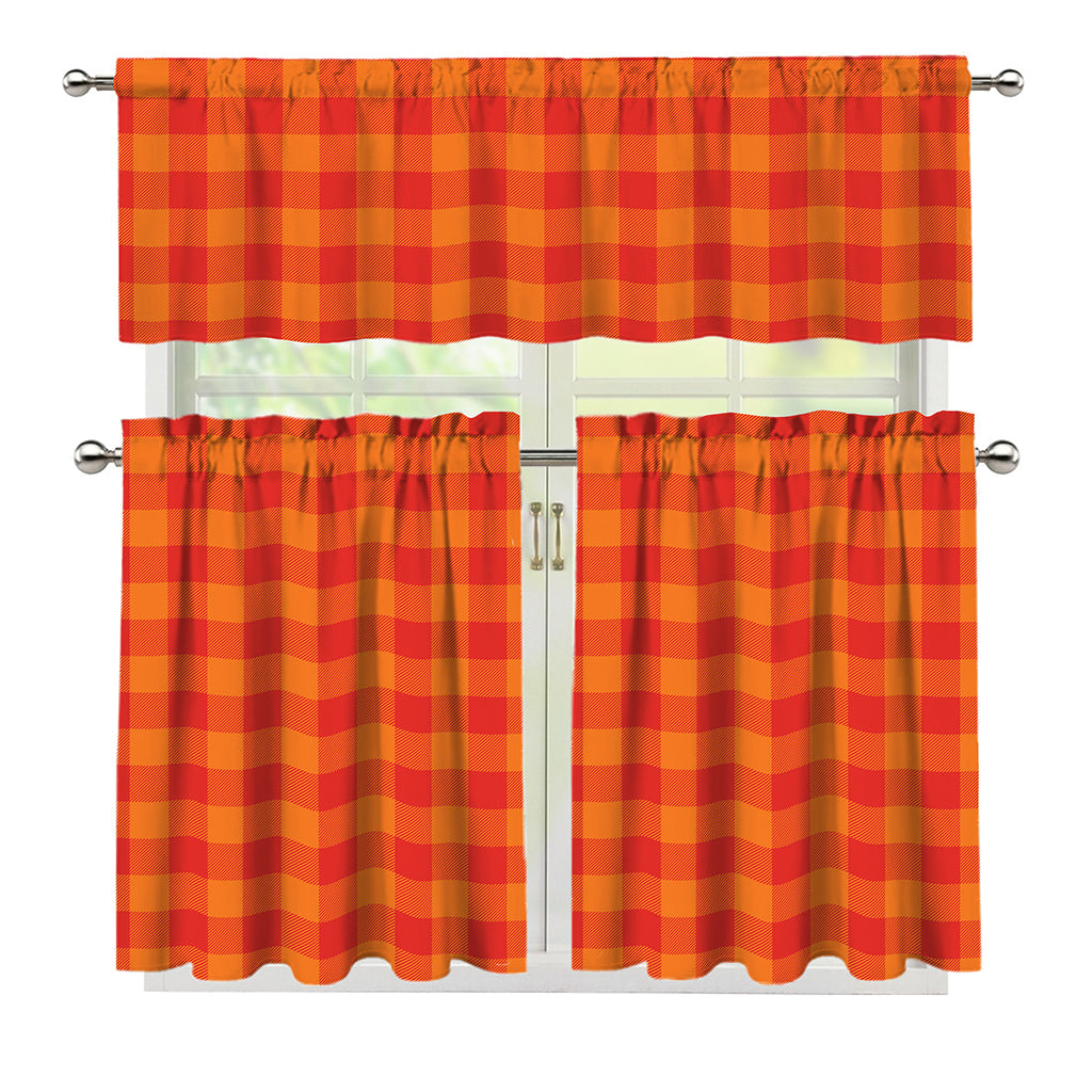 Orange Buffalo Check Pattern Print 3 Piece Kitchen Curtains