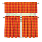 Orange Buffalo Check Pattern Print 3 Piece Kitchen Curtains