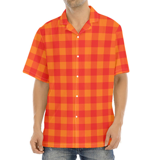 Orange Buffalo Check Pattern Print Aloha Shirt